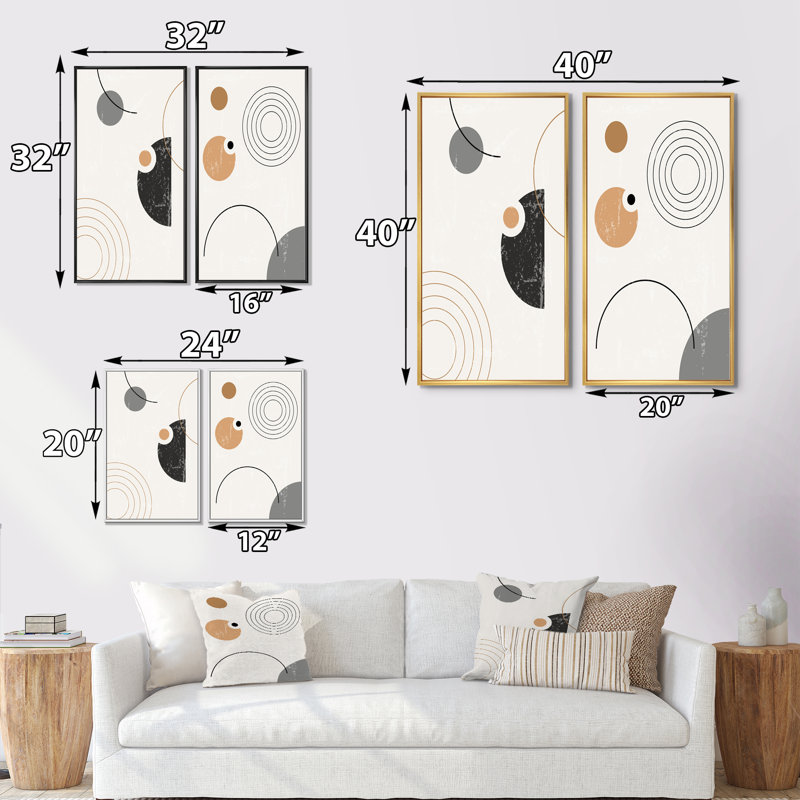 Minimal Colorful Circular Geometrics IV - ensemble de 2 impressions, H 40 po x l 40 po x P 1,5 po, Toile avec cadre noir