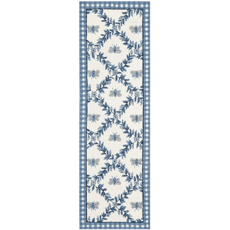 Kinchen Hand Hooked Wool Floral Rug, Runner 2'6" x 12'