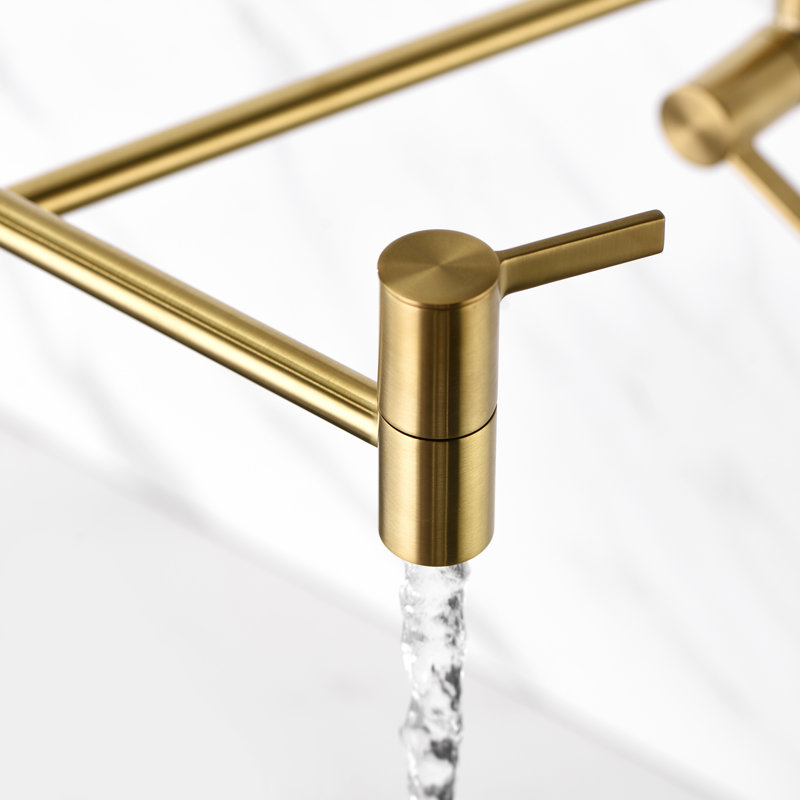Contemporary 2-Handle Wall-Mounted Pot Filler, Brushed Gold