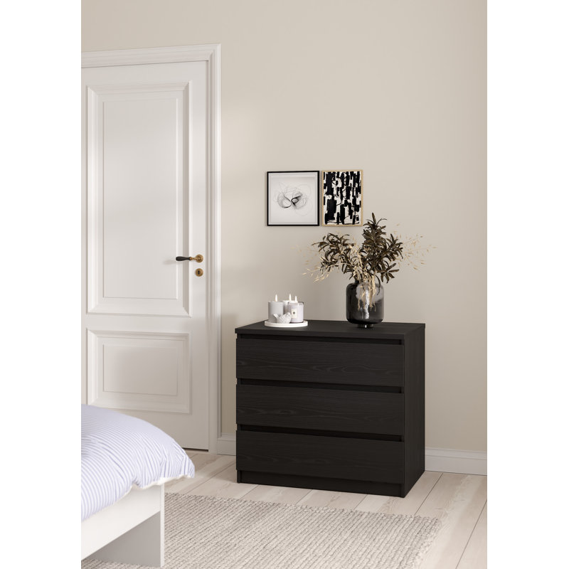 Jada 3 Drawer 30.31" W Dresser, Black Woodgrain