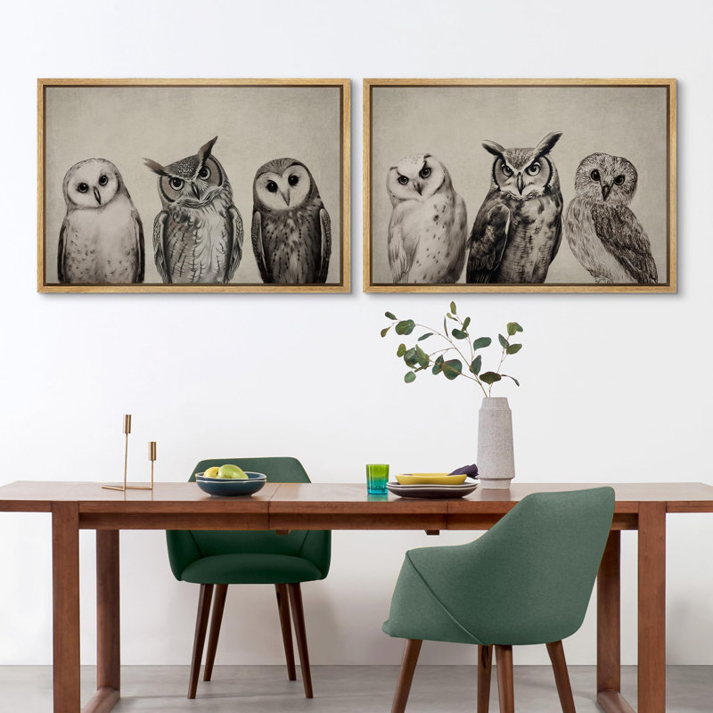 Oiseaux, animaux, hiboux, animal, 2 pièces, Encadré naturel, H 16 po x l 24 po