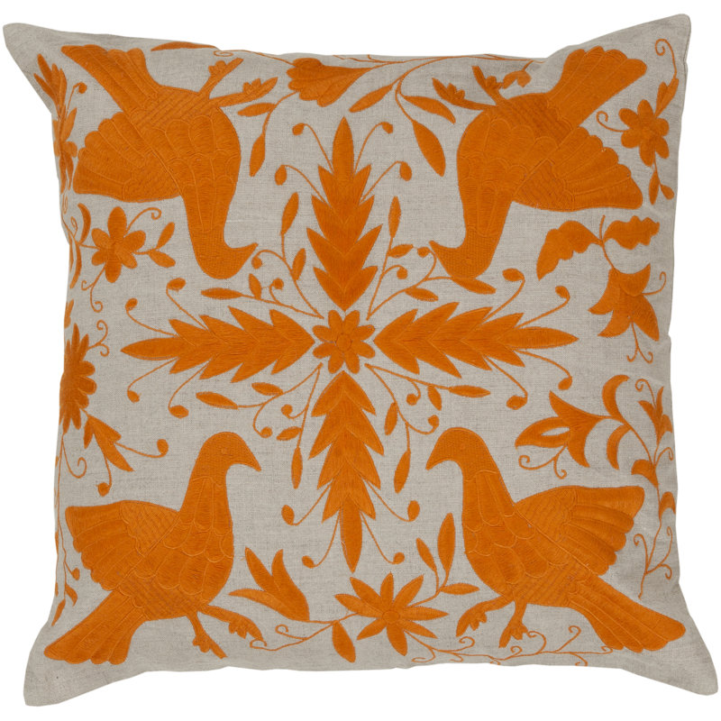 Embroidered Throw Pillow, Oatmeal / Robin's Egg Blue, Polyester, 18" H x 18" W