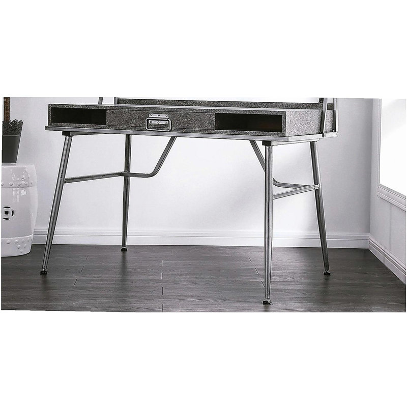 Bureau d'ordinateur moderne moderne avec port USB, un tiroir et deux tablettes avec pieds en métal