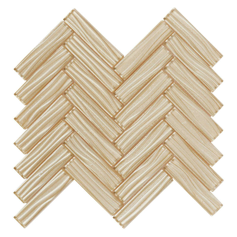 Kanagawa II Smooth Glass Wavy Metallic Mosaic Tile, Ivory