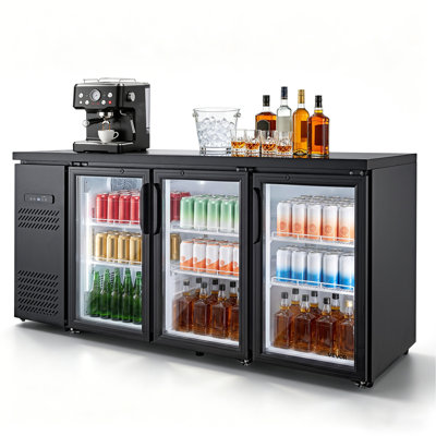 Glacière arrière, 19,6 pieds cubes Réfrigérateur à boissons à hauteur de comptoir pi, réfrigérateur commercial avec 3 portes vitrées, éclairage à DEL, refroidisseur de vin à bière avec ventilateur, pub, marchandiseur, magasin
