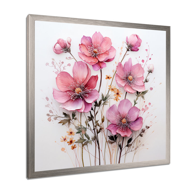 Art mural sur toile rose, Cadre simple argenté, H 16 po x l 16 po x P 1 po