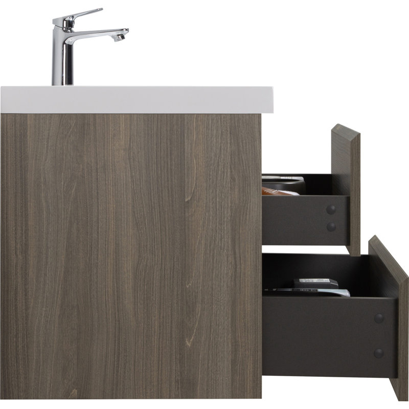 42" Wall-Mounted Bathroom Vanity Cabinet with Top Basin and Soft Close Drawers, Ash Grey