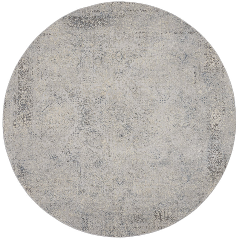 Tapis ivoire / bleu clair Ephratah, Rond 7 pi 10 po