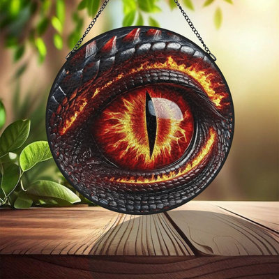 Dragon Eye Red Iris Stained Glass Panels Suncatcher for Window Decor