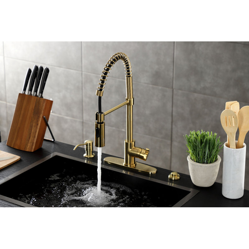 Robinet de cuisine monocommande à 1 trou à fixation sur comptoir Kingston Brass Continental, Laiton brossé