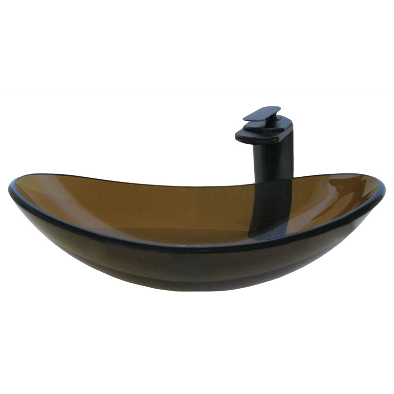 Novatto 14.5'' Clear And Brown Glass Oval Bathroom Sink with Faucet