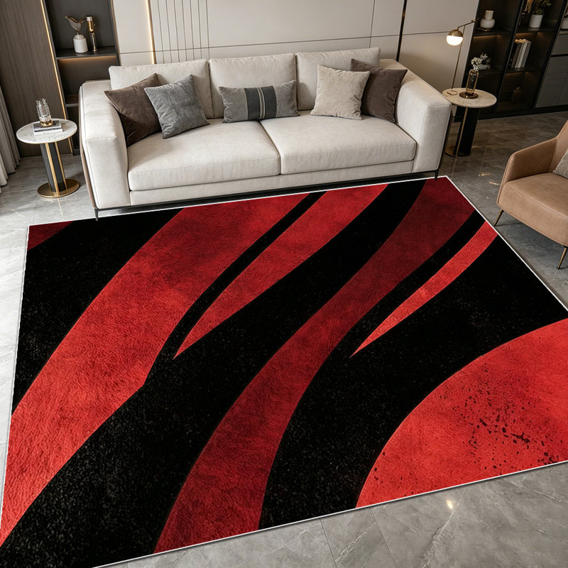 1PC Bold Red Black Abstract Stripe area rugs for Living Room, Soft and Comfortable, Suitable for all seasons, easy-to-maintain, machine washable Indoor floor mat, Under Table Farmhouse suitable for dining room, bedroom, home office, entryway,