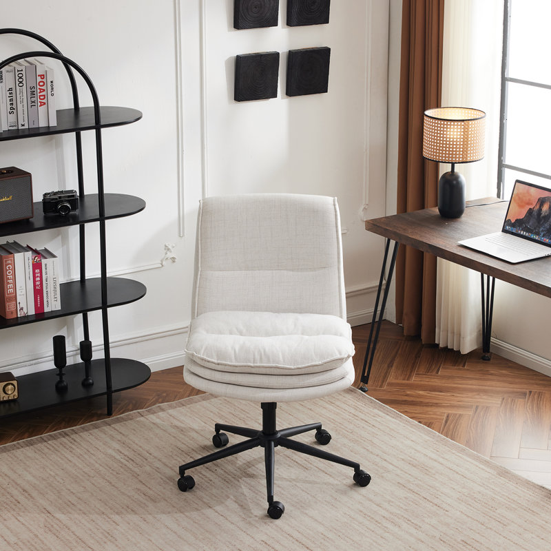 Upholstered Armless Task Office Chair, Cream Polyester