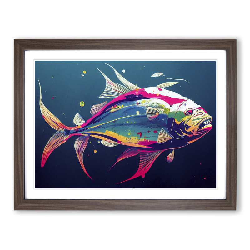 XH1022-3880X Fish Splash Vol.3 Abstract - Single Picture Frame Painting, 46cm H x 64cm W x 2cm D, Walnut