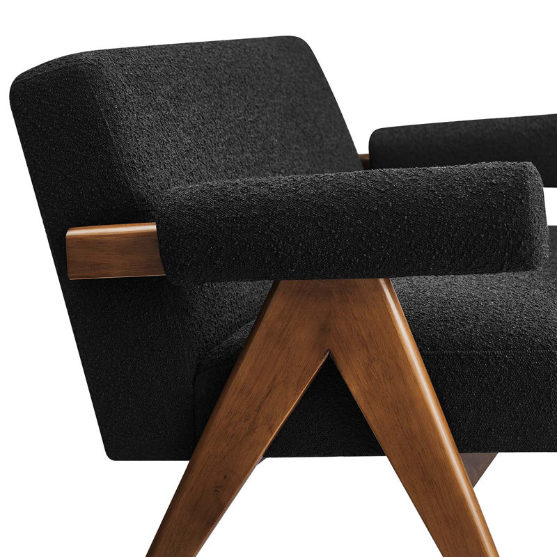 Lyra Black Boucle Fabric Loveseat with Wood Legs