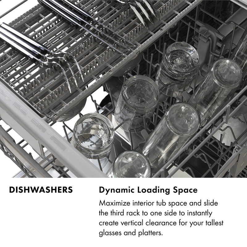 ZLINE Autograph 24 in. Monument 3rd Rack Dishwasher with Champagne Bronze Helix Handle, 45dBa, Gold