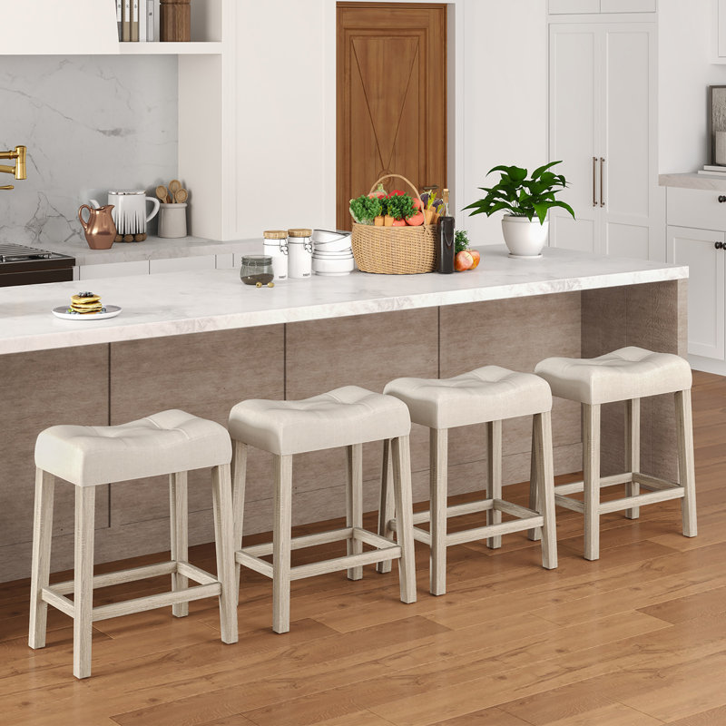 Ensemble de 4 tabourets de bar 24 po avec cadre en bois d'hévéa pour îlot de cuisine, 4