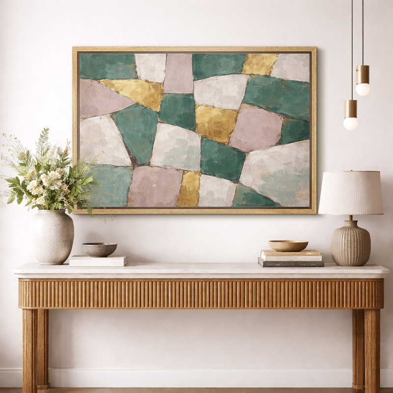Abstrait géométrique patchwork, images de salon moderne, impression sur toile encadrée, Cadre naturel