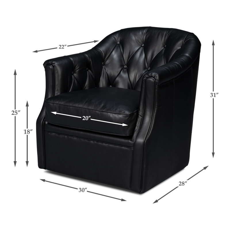 Coolidge Swivel Club Chair, Onyx Black Genuine Leather