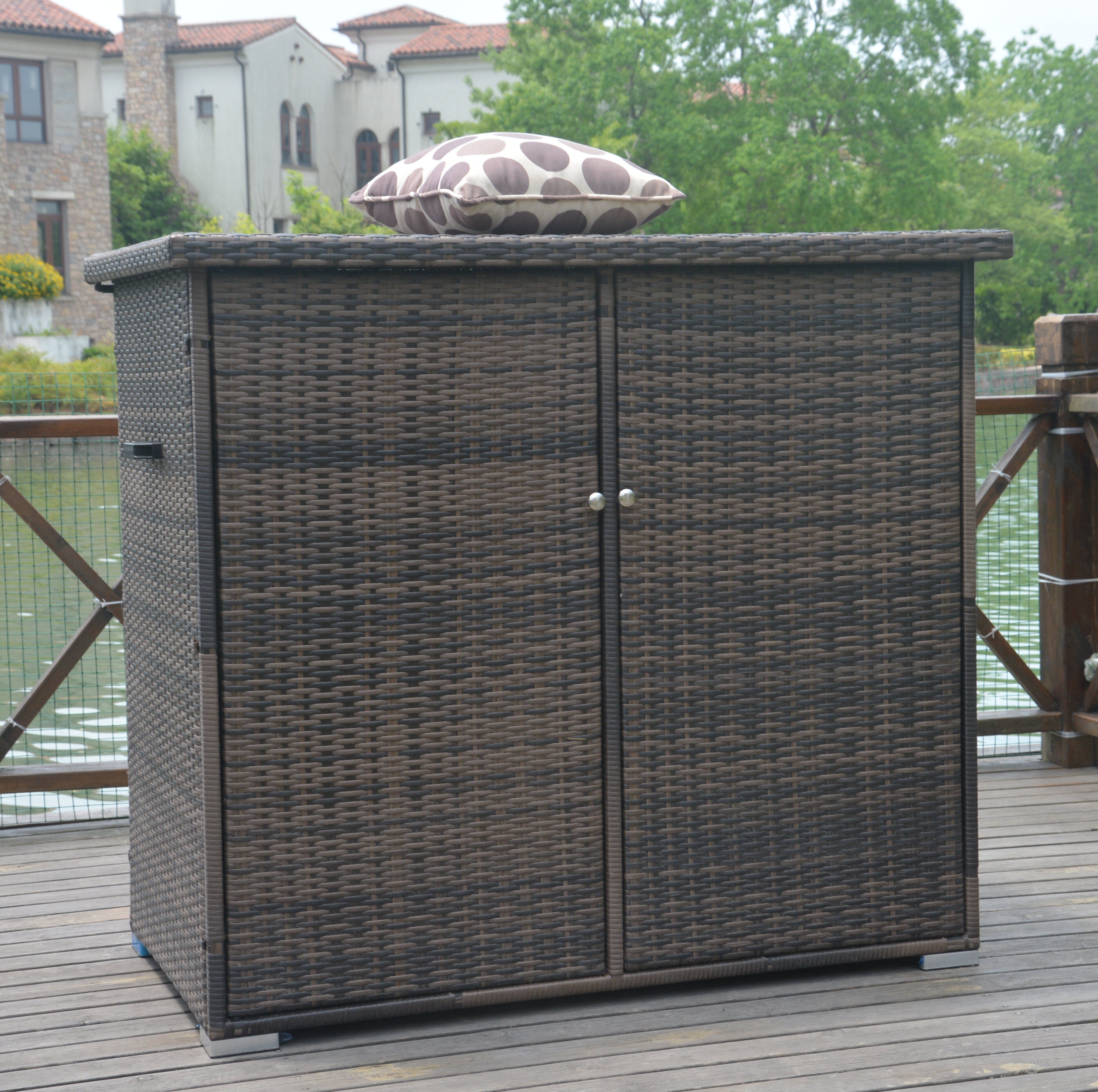 Rubbermaid Patio Chic Outdoor Resin Storage Cabinet, 123 Gallons, Dark Teak  