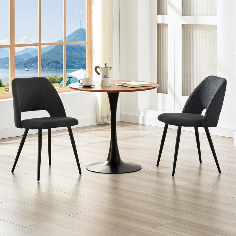 Velvet Upholstery Dining Chairs, Separate Legs, Adjustable Feet, Charcoal Grey, 2