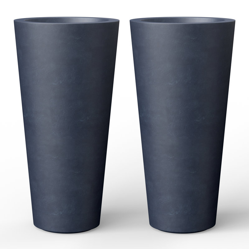 16 in. Large Dark Gray Concrete Tall Cylinder Planter / Pot with Drainage Hole for Indoor & Outdoor(Upgraded Interior),set of 2