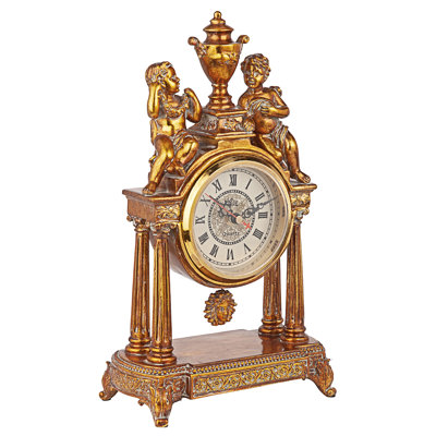 Traditional Roman Numeral Resin Quartz Movement / Crystal Tabletop Clock in Gold