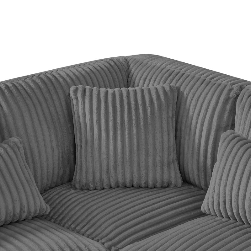 Canapé modulaire moderne en U avec méridienne et revêtement en velours côtelé, Dark Grey Corduroy