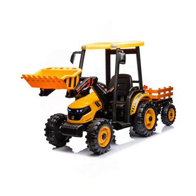 24V Kids Ride On Tractors With Parent Remote Control, Pedal Tractors With Working Loader And Backhoe Digger, Kids' Ride On Car Toys 24V Battery Powered Electric Vehicles With Trailer, Digger