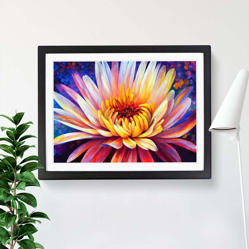 XH1022-348X A Chrysanthemum Flower - Single Picture Frame Print, 46cm H x 64cm W x 2cm D, Black