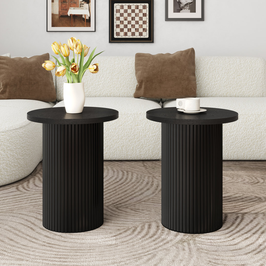Serwon Pedestal Wood Round End Table Set Hokku Designs