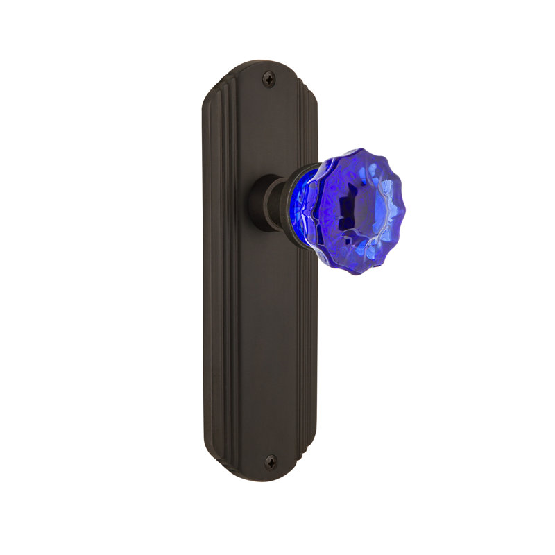 Plaque décorative avec bouton de porte cristal cobalt, 2 3/8, Bronze frotté à l'huile