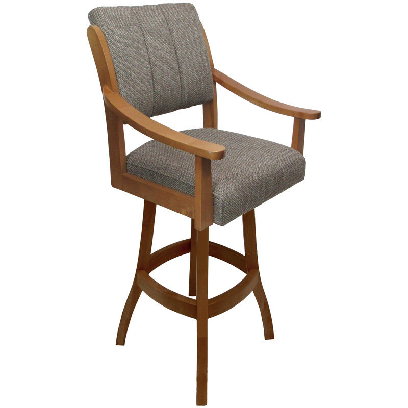 Tabouret pivotant en bois Fondren, Polyester gris / structure miel, Tabouret de bar (siège d'une hauteur de 30 po)