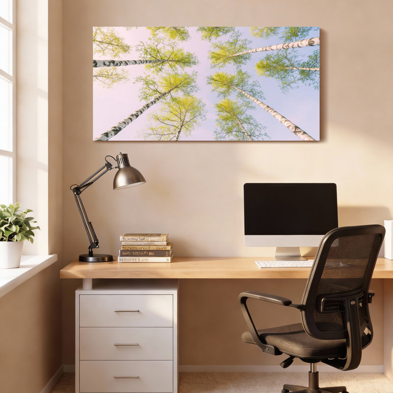 «Birch Trees Sky View», ensemble de 1 reproduction d'art sur toile tendue, H 16 po x l 32 po