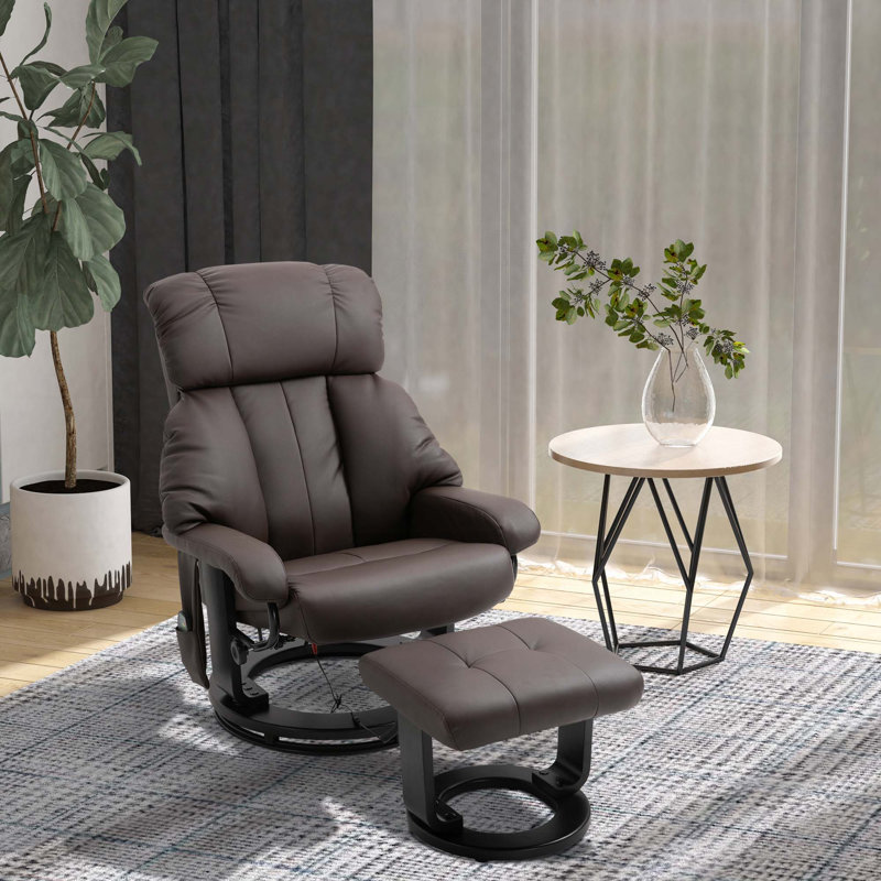 Massage Recliner Chair With Ottoman, 360° Swivel Recliner And Footstool, 10 Point Vibration, PU Leather Reclining Chair With Side Pocket And Remote Control
