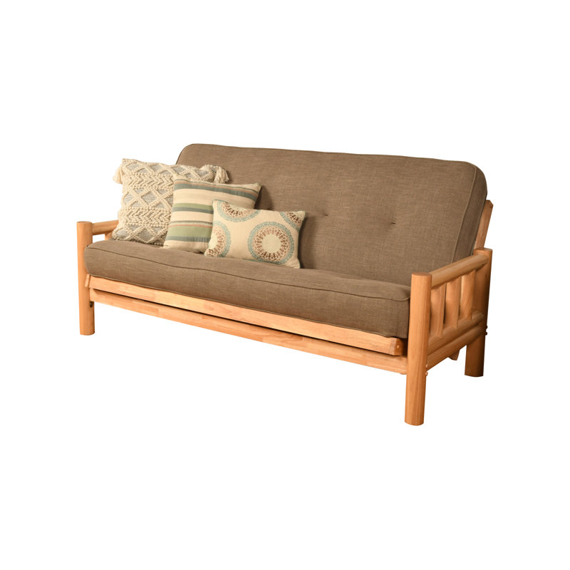 Futon double en coton avec matelas Anders, Microsuède lin pierre, Naturel