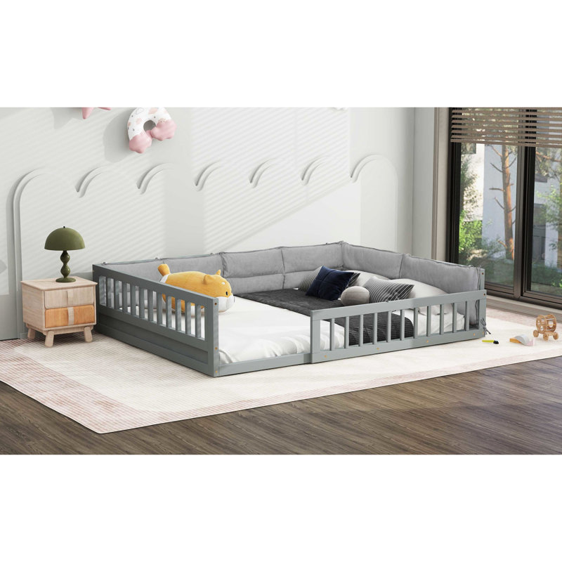 Lit plateforme avec garde-corps et coussin gris - Améliore la fonctionnalité de la chambre à coucher, Gris