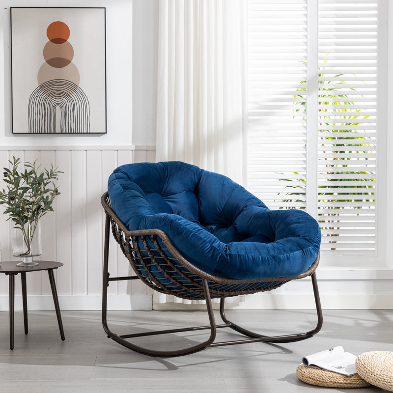 Wicker Outdoor Lounge Chair, Navy Blue