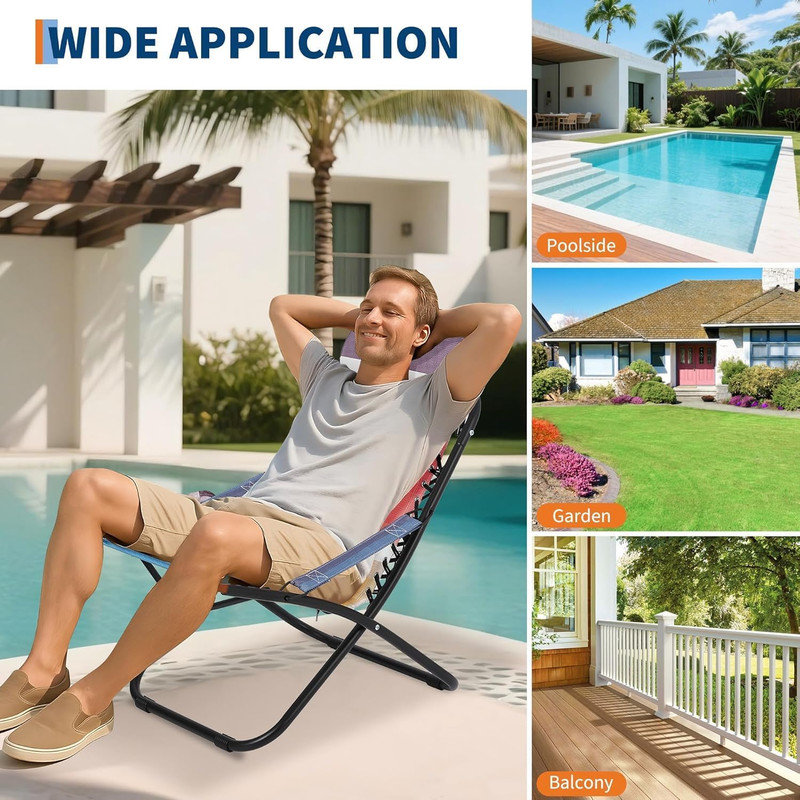 Folding Outdoor Lounge Chair with Cup Holder, Headrest