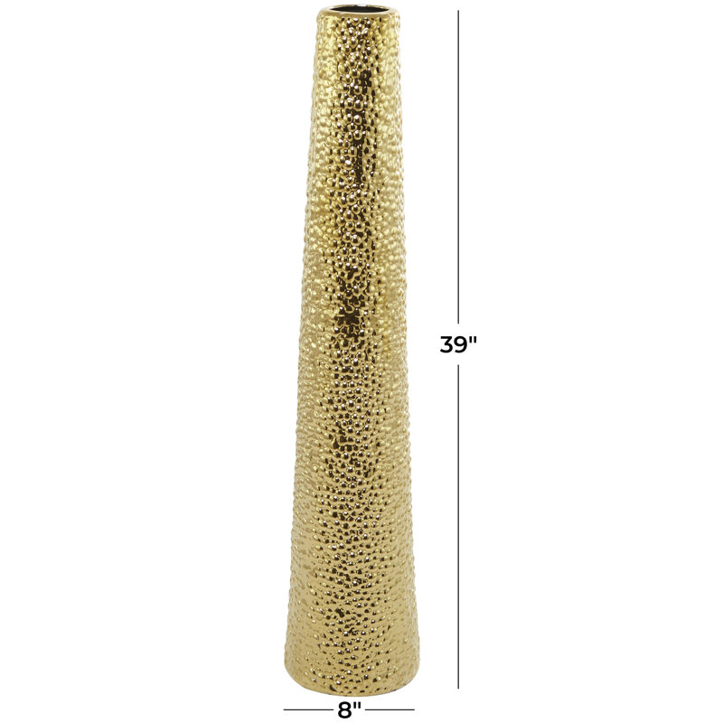 Akerra Ceramic Tall Decorative Vase with Bubble Texture, 39" H x 8" W x 8" D, Gold