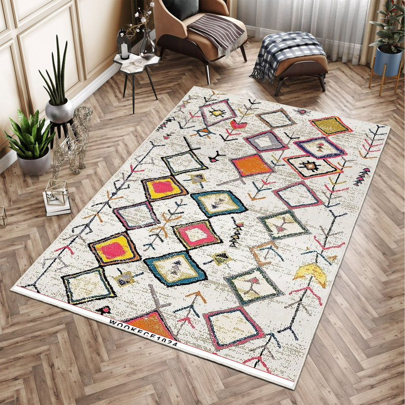Eco-Friendly Area Rug (5.9 x 9.2 ft), 100% Polyester, 650 g/m² | Antibacterial, Non-Slip PVC Dot Underside, 0.2 in Pile Height | Machine Washable, Digital Print Design for Modern Home Décor, Durable & Easy Care