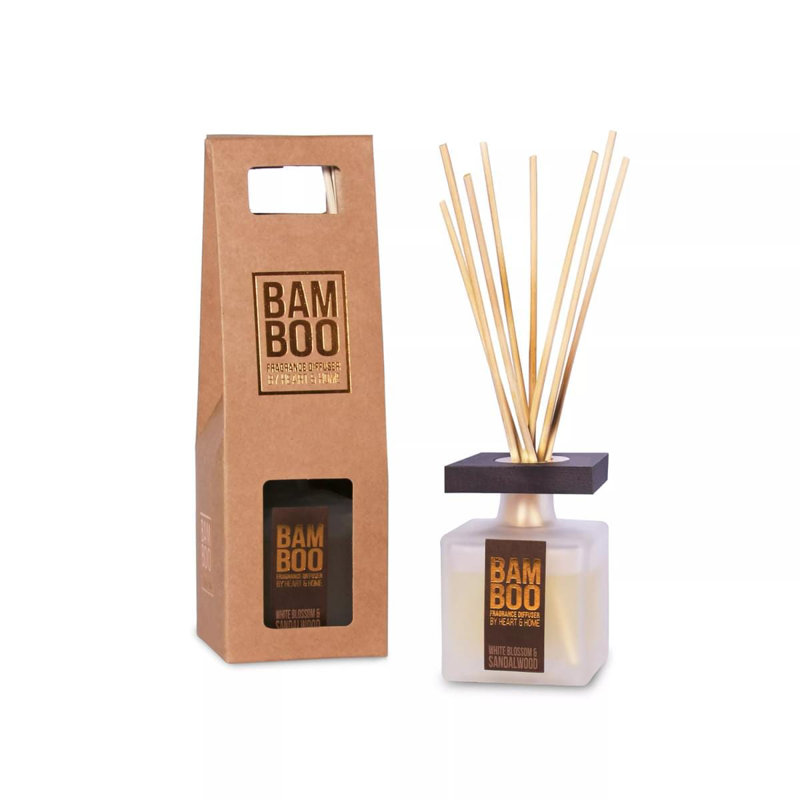 Bamboo Everyday Plant / Floral Reed Diffusers - White Blossom & Sandalwood, 21 cm H x 6.5 cm W x 6.5 cm D