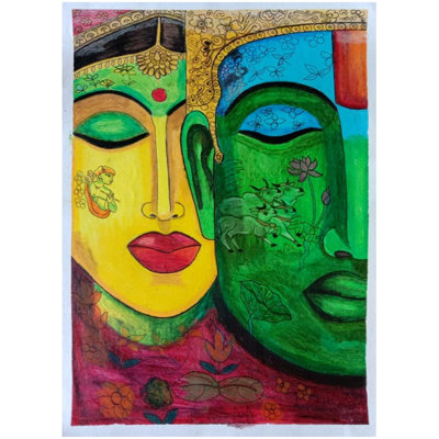 Lord Vishnu And Laxmi | Oil Pastel On Paper | By Kush Gupta