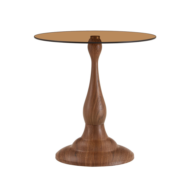 Table d'appoint moderne en verre trempé avec base en bois de noyer