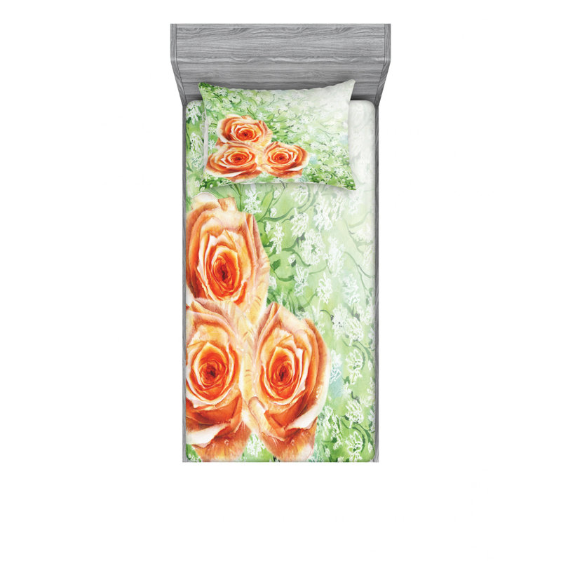Microfiber Floral Sheet Set, Twin Sheet Set with Fitted Sheet