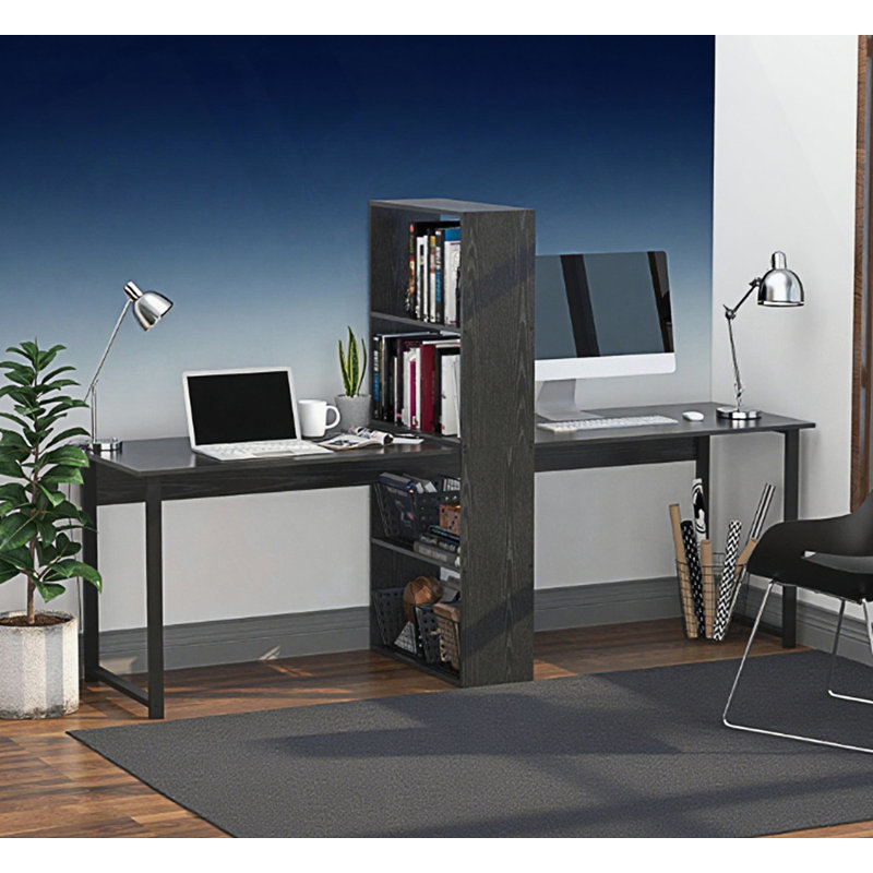 Bureau d'ordinateur long avec tablettes de rangement