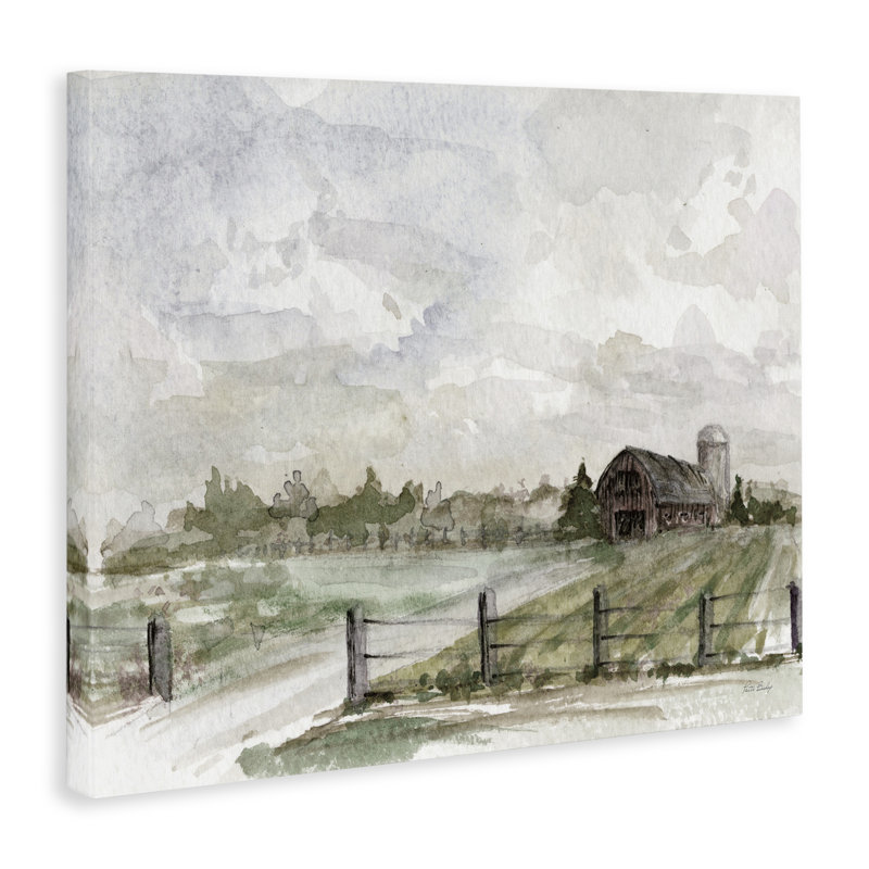 «Rustic Barn & Fence», art mural sur toile par Patti Bishop, H 16 po x l 20 po