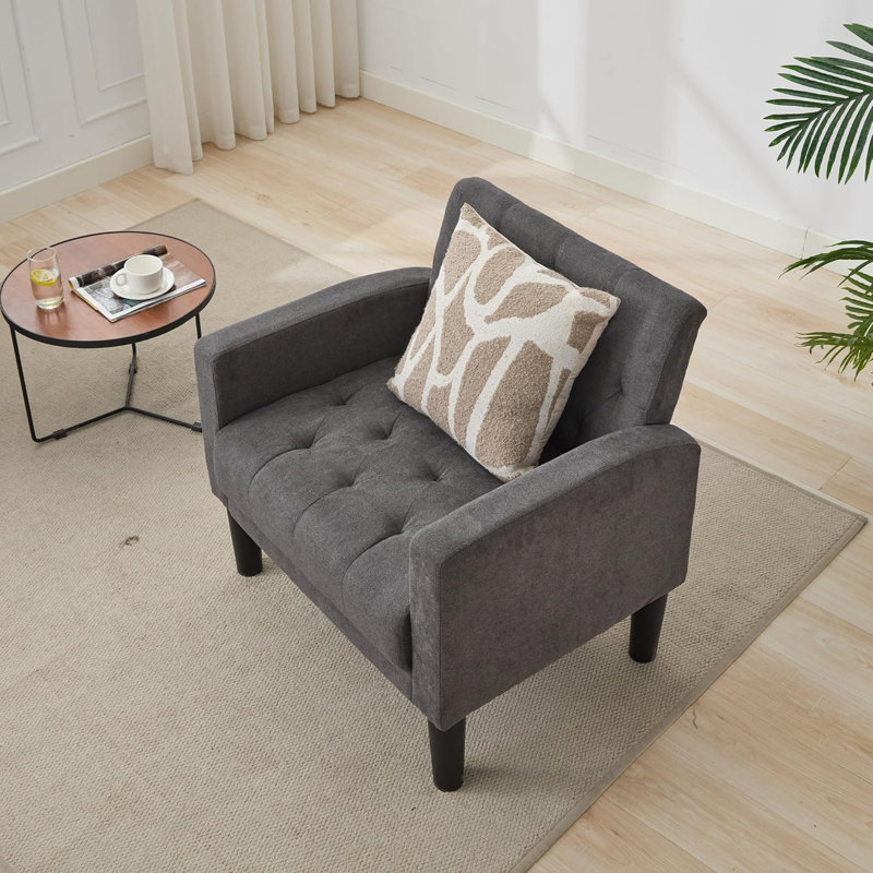 Armchair Modern Accent Chair Comfy Upholstered Seats Armchairs for Living Room Bedroom Dining Room, Dark Grey Linen, 1
