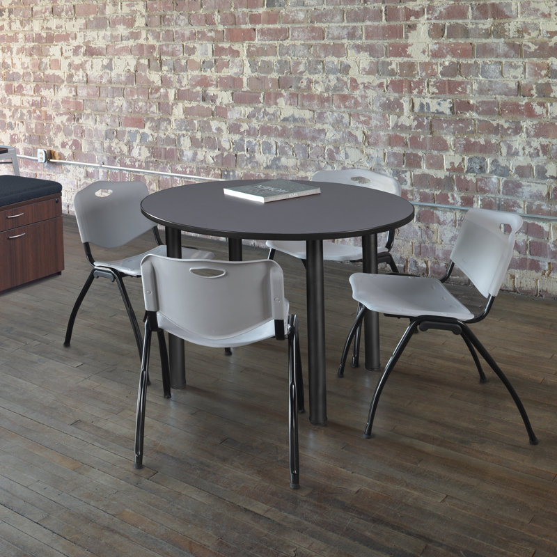 Plateau de table Kee, 4 chaises empilables, Bleu, Gris, 29" H x 42" W x 42" D