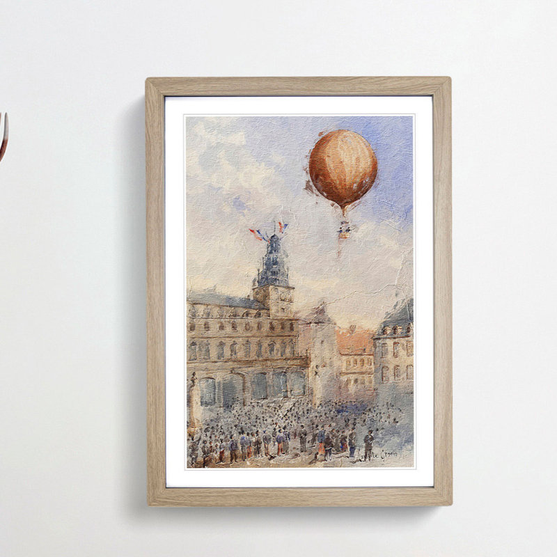 Hot Air Balloon Above Paris by Camille Gravis - Framed Print, Oak Framed, 36cm H x 27cm W x 2cm D